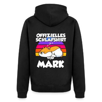 Offizielles Schlafshirt Von Mark - Unisex Premium Bio Zip Hoodie - Schwarz - Hinten - Nico (187cm)