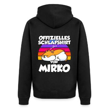 Offizielles Schlafshirt Von Mirko - Unisex Premium Bio Zip Hoodie - Schwarz - Hinten - Nico (187cm)