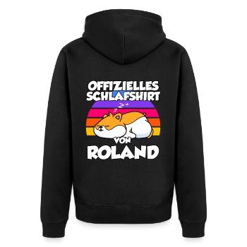 Offizielles Schlafshirt Von Roland - Unisex Premium Bio Zip Hoodie - Schwarz - Hinten - Nico (187cm)