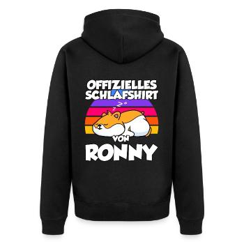 Offizielles Schlafshirt Von Ronny - Unisex Premium Bio Zip Hoodie - Schwarz - Hinten - Nico (187cm)