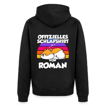 Offizielles Schlafshirt Von Roman - Unisex Premium Bio Zip Hoodie - Schwarz - Hinten - Nico (187cm)