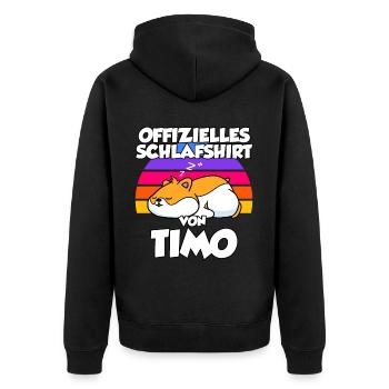 Offizielles Schlafshirt Von Timo - Unisex Premium Bio Zip Hoodie - Schwarz - Hinten - Nico (187cm)
