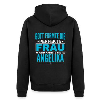 Angelika Name Design - Unisex Premium Bio Zip Hoodie - Schwarz - Hinten - Nico (187cm)