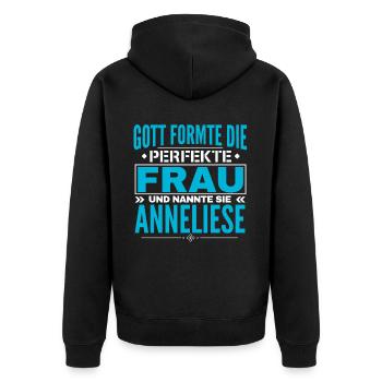 Anneliese Name Design - Unisex Premium Organic Zip Hoodie - black - Back - Nico (187cm)