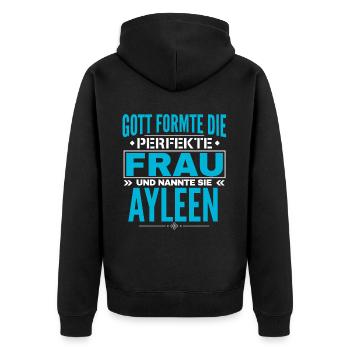 Ayleen Name Design - Unisex Premium Bio Zip Hoodie - Schwarz - Hinten - Nico (187cm)