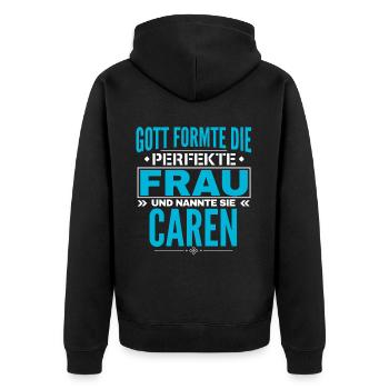 Caren Name Design - Unisex Premium Bio Zip Hoodie - Schwarz - Hinten - Nico (187cm)