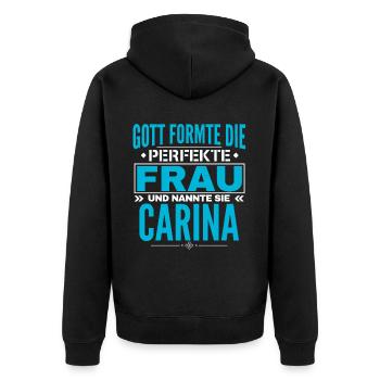 Carina Name Design - Unisex Premium Bio Zip Hoodie - Schwarz - Hinten - Nico (187cm)