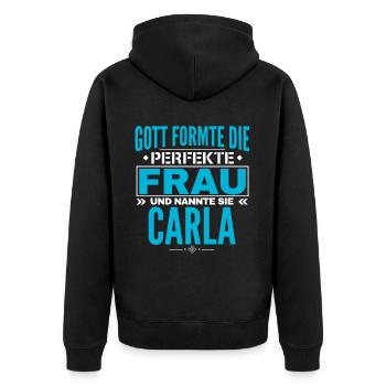 Carla Name Design - Unisex Premium Organic Zip Hoodie - black - Back - Nico (187cm)