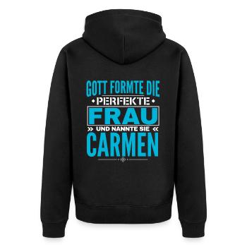 Carmen Name Design - Unisex Premium Bio Zip Hoodie - Schwarz - Hinten - Nico (187cm)