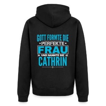 Cathrin Name Design - Unisex Premium Bio Zip Hoodie - Schwarz - Hinten - Nico (187cm)