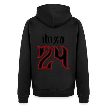 Ibiza 24 Urlaub 2024 - Unisex Premium Bio Zip Hoodie - Schwarz - Hinten - Nico (187cm)