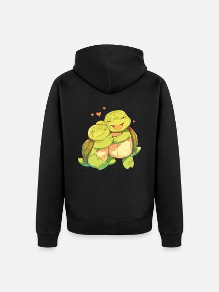 Tartarughe Amore Abbraccio Coccola Cuore Carino - Felpa con cappuccio ecologica premium unisex - nero