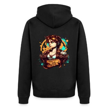 Steampunk Pilot Girl - Unisex Premium Bio Zip Hoodie - Schwarz - Hinten - Nico (187cm)