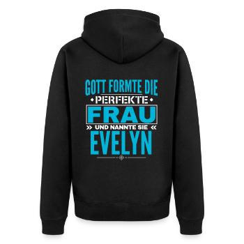 Evelyn Name Design - Unisex Premium Bio Zip Hoodie - Schwarz - Hinten - Nico (187cm)