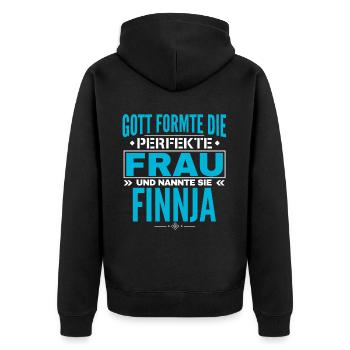 Finnja Name Design - Unisex Premium Organic Zip Hoodie - black - Back - Nico (187cm)