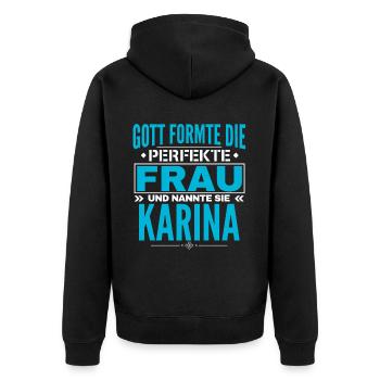 Karina Name Design - Unisex Premium Bio Zip Hoodie - Schwarz - Hinten - Nico (187cm)