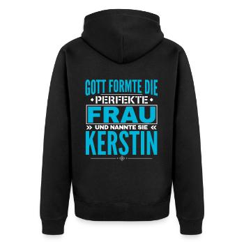 Kerstin Name Design - Unisex Premium Bio Zip Hoodie - Schwarz - Hinten - Nico (187cm)