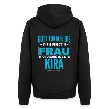 Kira Name Design - Unisex Premium Bio Zip Hoodie - Schwarz - Hinten - Nico (187cm)