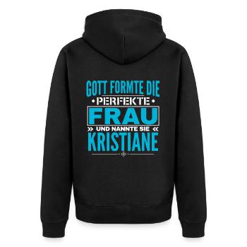 Kristiane Name Design - Unisex Premium Bio Zip Hoodie - Schwarz - Hinten - Nico (187cm)