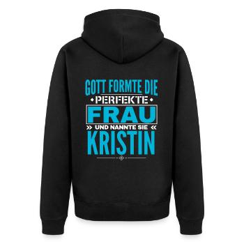 Kristin Name Design - Unisex Premium Bio Zip Hoodie - Schwarz - Hinten - Nico (187cm)