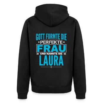 Laura Name Design - Unisex Premium Bio Zip Hoodie - Schwarz - Hinten - Nico (187cm)