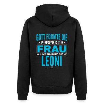 Leoni Name Design - Unisex Premium Bio Zip Hoodie - Schwarz - Hinten - Nico (187cm)
