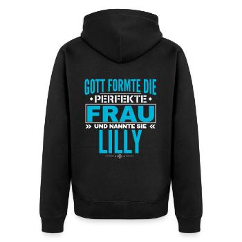 Lilly Name Design - Unisex Premium Organic Zip Hoodie - black - Back - Nico (187cm)