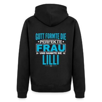 Lilli Name Design - Unisex Premium Bio Zip Hoodie - Schwarz - Hinten - Nico (187cm)