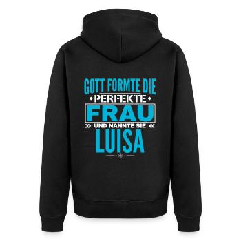 Luisa Name Design - Unisex Premium Bio Zip Hoodie - Schwarz - Hinten - Nico (187cm)