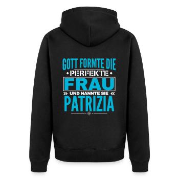 Patrizia Name Design - Unisex Premium Organic Zip Hoodie - black - Back - Nico (187cm)