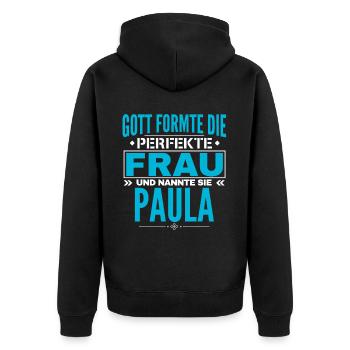 Paula Name Design - Unisex Premium Bio Zip Hoodie - Schwarz - Hinten - Nico (187cm)