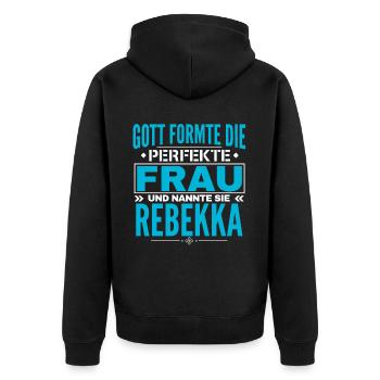 Rebekka Name Design - Unisex Premium Organic Zip Hoodie - black - Back - Nico (187cm)