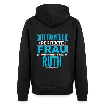 Ruth Name Design - Unisex Premium Bio Zip Hoodie - Schwarz - Hinten - Nico (187cm)