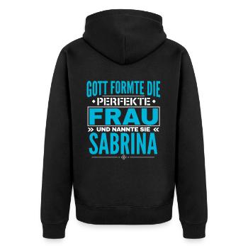 Sabrina Name Design - Unisex Premium Bio Zip Hoodie - Schwarz - Hinten - Nico (187cm)