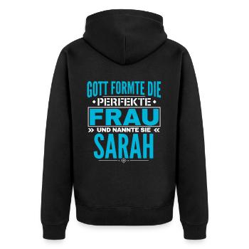 Sarah Name Design - Unisex Premium Organic Zip Hoodie - black - Back - Nico (187cm)