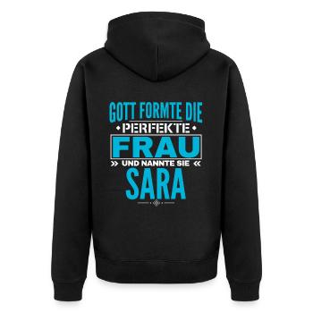 Sara Name Design - Unisex Premium Bio Zip Hoodie - Schwarz - Hinten - Nico (187cm)