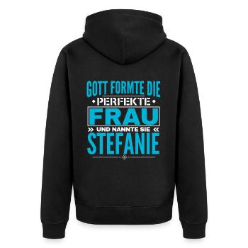 Stefanie Name Design - Unisex Premium Organic Zip Hoodie - black - Back - Nico (187cm)