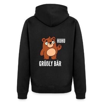 Huhu Grüßly Bär - Unisex Premium Bio Zip Hoodie - Schwarz - Hinten - Nico (187cm)