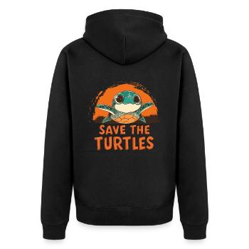Schildkröte Save The Turtles Ozean Meer Natur - Unisex Premium Bio Zip Hoodie - Schwarz - Hinten - Nico (187cm)