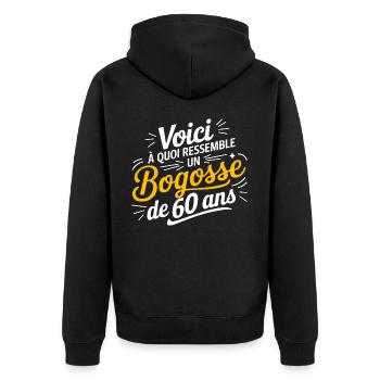 60 BOG - Unisex Premium Organic Zip Hoodie - black - Back - Nico (187cm)