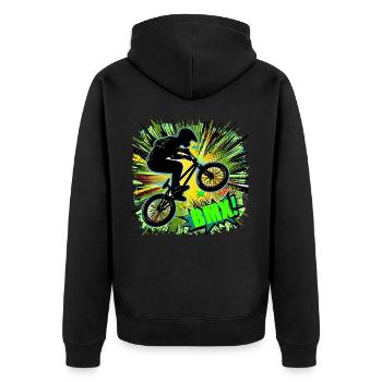 BMX Rad - Unisex Premium Bio Zip Hoodie - Schwarz - Hinten - Nico (187cm)