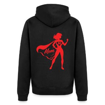 Rotes Mutter Design – Für die beste Mama - Unisex Premium Bio Zip Hoodie - Schwarz - Hinten - Nico (187cm)
