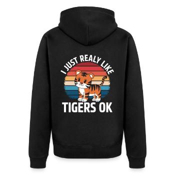 Tiger Tier Zoo Wildtier - Unisex Premium Bio Zip Hoodie - Schwarz - Hinten - Nico (187cm)