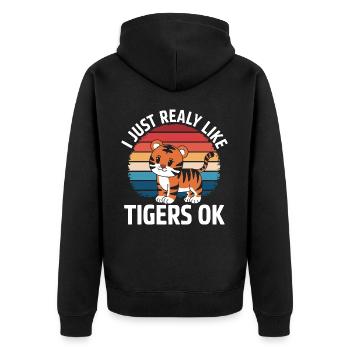 Tiger Tier Zoo Wildtier - Unisex Premium Bio Zip Hoodie - Schwarz - Hinten - Nico (187cm)