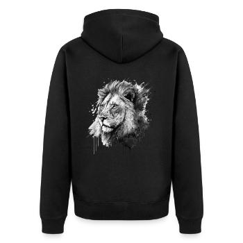 Lion Lion Head Predator Drawn Watercolor Art - Unisex Premium Organic Zip Hoodie - black - Back - Nico (187cm)
