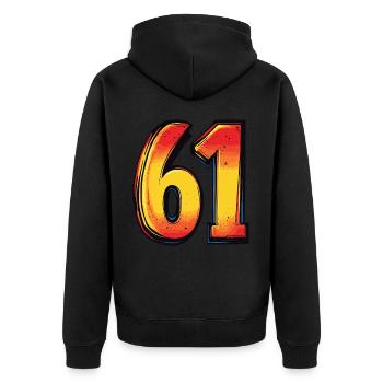 61 Zahl Bunt - Unisex Premium Bio Zip Hoodie - Schwarz - Hinten - Nico (187cm)