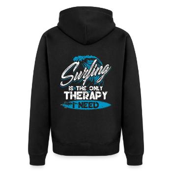 Surfing Is The Only Therapy - Unisex Premium Organic Zip Hoodie - black - Back - Nico (187cm)