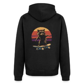 Waschbär auf Skateboard vintage - Unisex Premium Bio Zip Hoodie - Schwarz - Hinten - Nico (187cm)