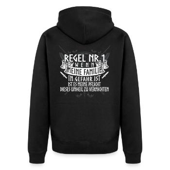 Wikinger Familie Krieger Sprüche neu Odin Geschenk - Unisex Premium Bio Zip Hoodie - Schwarz - Hinten - Nico (187cm)
