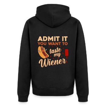 Try My Weiner Ketchup gift - Unisex Premium Organic Zip Hoodie - black - Back - Nico (187cm)